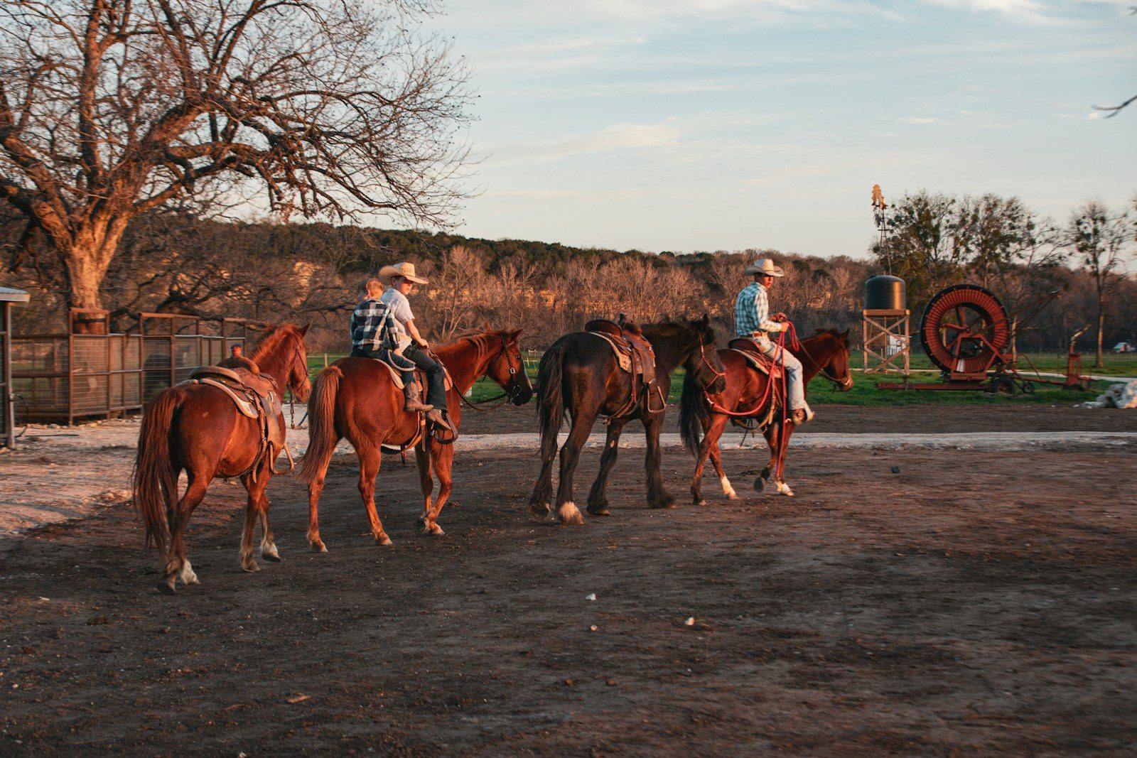 a group of people riding on the backs of horses